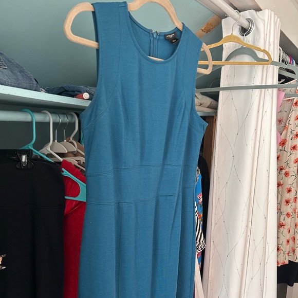 Anne Taylor Women's Blue Knit Sleeveless Dress with Zipper Back and Hook NWOT - Picture 6 of 12